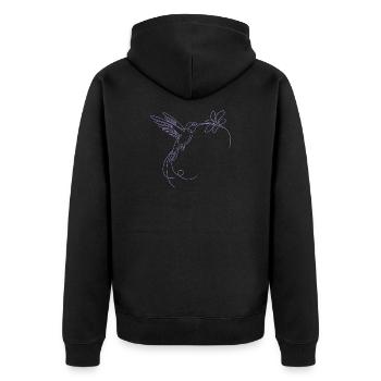 Minimalistisch Kolibri Silhouette Vogel Fliegen - Unisex Premium Bio Zip Hoodie - Schwarz - Hinten - Nico (187cm)