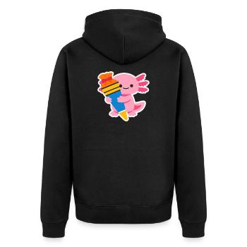 Pink Axolotl with Gift Brush - Unisex Premium Organic Zip Hoodie - black - Back - Nico (187cm)