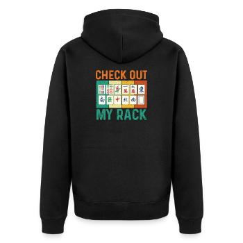 Schau dir meine Rack-Mahjong-Spielerplättchen an - Unisex Premium Bio Zip Hoodie - Schwarz - Hinten - Nico (187cm)