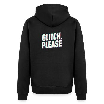 Glitch bitte | Retro Gaming Hacker Vibes - Unisex Premium Bio Zip Hoodie - Schwarz - Hinten - Nico (187cm)