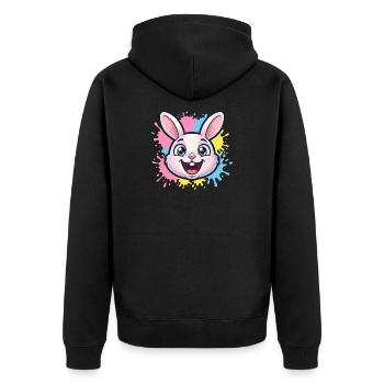 Happy Bunny Illustration with Paint Splashes - Unisex Premium Organic Zip Hoodie - black - Back - Nico (187cm)