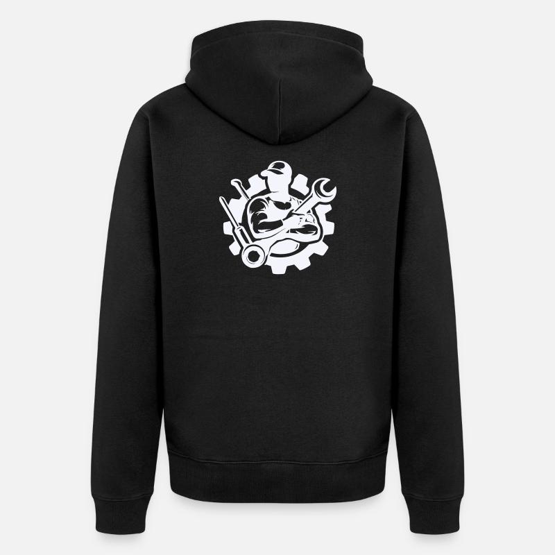 Schrauberkraft im Zahnrad-Design - Unisex Premium Bio Zip Hoodie - Schwarz