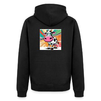 Kuh - Unisex Premium Bio Zip Hoodie - Schwarz - Hinten - Nico (187cm)
