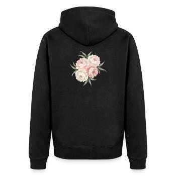 Pfingstrosen Bouquet in Rosa - Unisex Premium Bio Zip Hoodie - Schwarz - Hinten - Nico (187cm)
