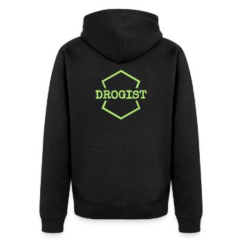 Drogist Neon Hex Logo - Unisex Premium Bio Zip Hoodie - Schwarz - Hinten - Nico (187cm)