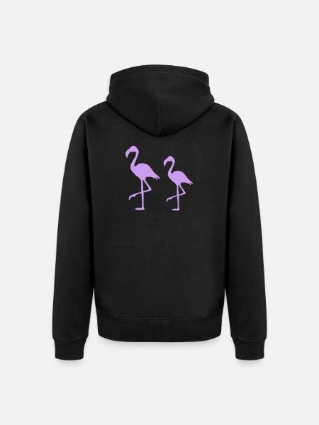 Two Flamingos Silhouettes Purple - Unisex Premium Organic Zip Hoodie - black