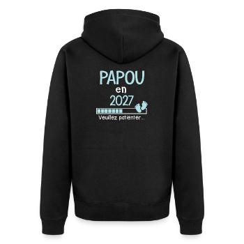 Papou en 2027 Futur Grand-Père Fier et Heureux - Veste à capuche bio Premium Unisexe - noir - Dos - Nico (187cm)