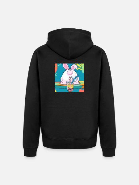 Cute Bunny Funny Boba Bubble Tea - Unisex Premium Organic Zip Hoodie - black