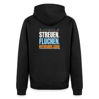 Winterdienst Streuen Fluchen - Unisex Premium Bio Zip Hoodie - Schwarz - Hinten - Nico (187cm)