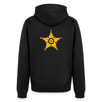 Sheriff Stern - Unisex Premium Bio Zip Hoodie - Schwarz - Hinten - Nico (187cm)