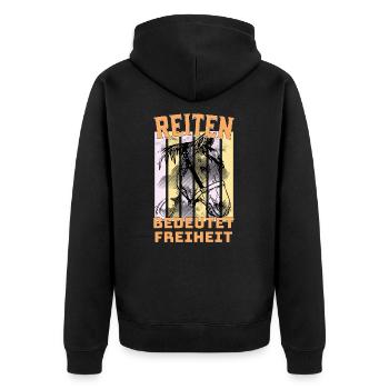 Pferde Reiten bedeutet Freiheit Pferdeliebhaber - Unisex Premium Bio Zip Hoodie - Schwarz - Hinten - Nico (187cm)