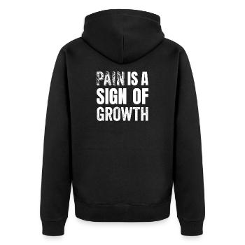 Pain is a Sign of Growth T-Shirt - Unisex Premium Organic Zip Hoodie - black - Back - Nico (187cm)