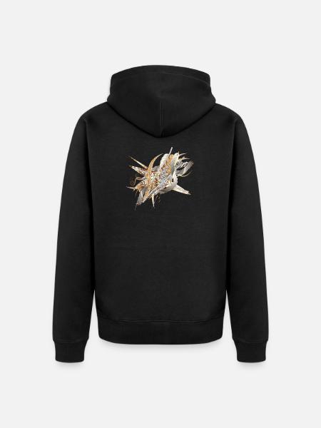 kunstnerisk filigran motiv lavet af bånd og fjer - Premium økologisk unisex-hættejakke - sort