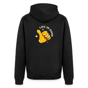 Das Leben ist schön - Unisex Premium Bio Zip Hoodie - Schwarz - Hinten - Nico (187cm)