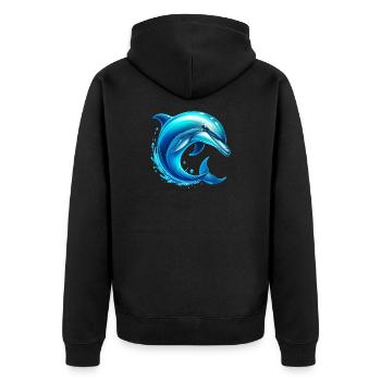 Delfin - Unisex Premium Bio Zip Hoodie - Schwarz - Hinten - Nico (187cm)