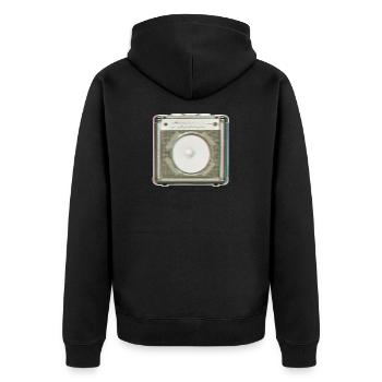 Glitch Retro Lautsprecher Neon - Unisex Premium Bio Zip Hoodie - Schwarz - Hinten - Nico (187cm)