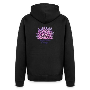 SeelenBlüten Energie - Sonja Ariel von Staden - Unisex Premium Bio Zip Hoodie - Schwarz - Hinten - Nico (187cm)