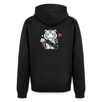 Tiger with plasters and flowers - Get well soon - Unisex Premium Organic Zip Hoodie - black - Back - Nico (187cm)