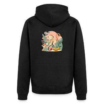Playful monkey with tropical fruits - Unisex Premium Organic Zip Hoodie - black - Back - Nico (187cm)
