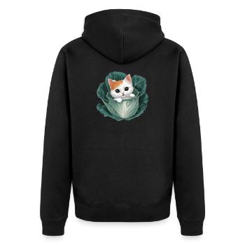 Chaton jetant un coup d’œil à partir d’une feuille de chou - Veste à capuche bio Premium Unisexe - noir - Dos - Nico (187cm)