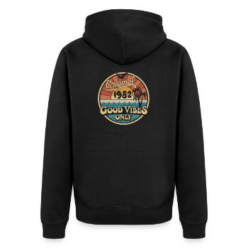 Original 1982 Jahrgang 1982 Geburtstag Retro 1982 - Unisex Premium Bio Zip Hoodie - Schwarz - Hinten - Nico (187cm)