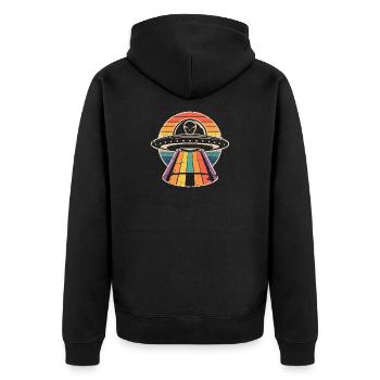 UFO-Liebhaber - Unisex Premium Bio Zip Hoodie - Schwarz - Hinten - Nico (187cm)