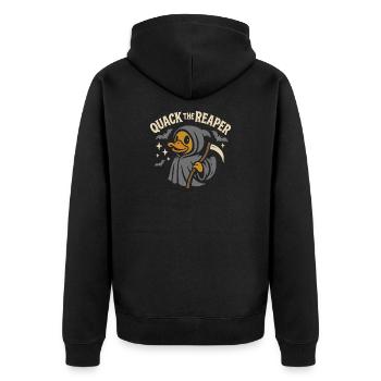 Grim Reaper Rubber Duck with Funny Saying Motif - Unisex Premium Organic Zip Hoodie - black - Back - Nico (187cm)