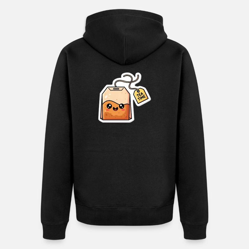 Kawaii Teebeutel Tea Time - Unisex Premium Bio Zip Hoodie - Schwarz