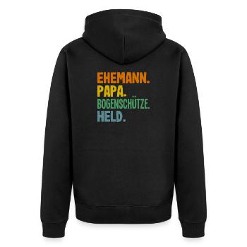 Bogenschießen Bogenschütze Geschenk - Unisex Premium Bio Zip Hoodie - Schwarz - Hinten - Nico (187cm)