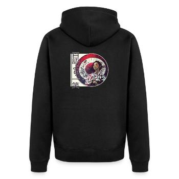 Japanese wisdom - Smile is worth it - Unisex Premium Organic Zip Hoodie - black - Back - Nico (187cm)