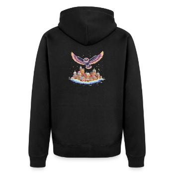 Vol de hibou pastel au-dessus de la ville des nuages - Veste à capuche bio Premium Unisexe - noir - Dos - Nico (187cm)
