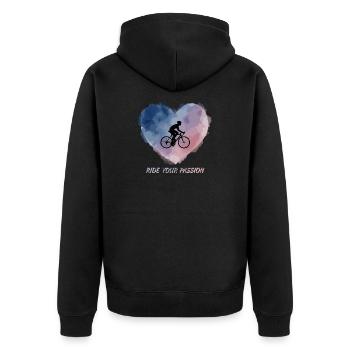 Aquarell-Herz-Fahrt - Unisex Premium Bio Zip Hoodie - Schwarz - Hinten - Nico (187cm)