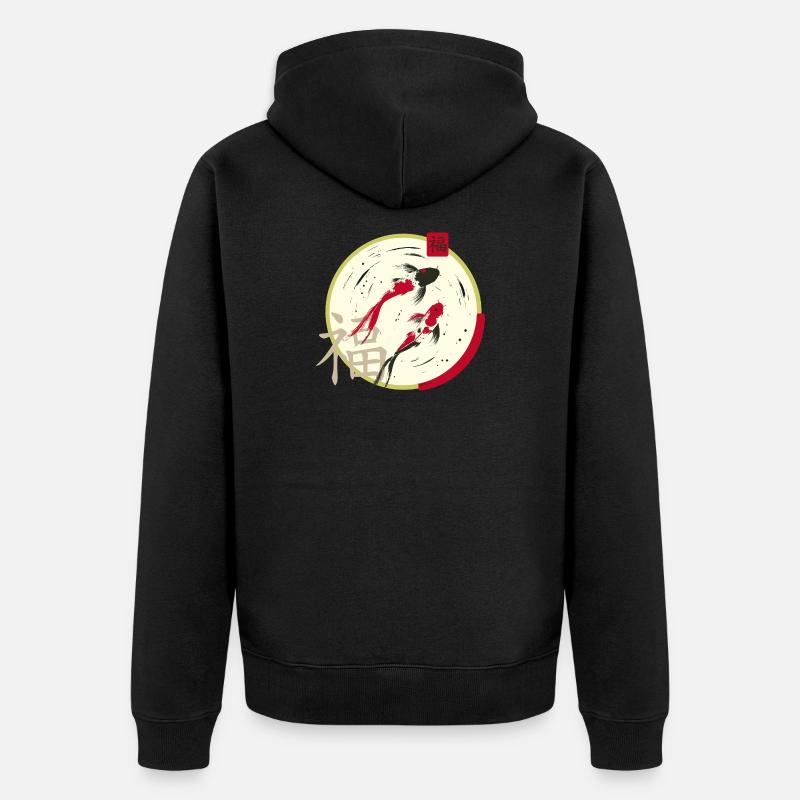 Prospérité du cercle lunaire zen Koi - Veste à capuche bio Premium Unisexe - noir