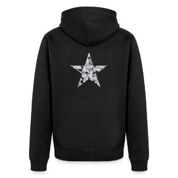 Stern Camouflage - Mit Löchern - Unisex Premium Bio Zip Hoodie - Schwarz - Hinten - Nico (187cm)