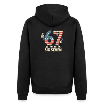 US Flag 67 Memes Six Seven - Unisex Premium Organic Zip Hoodie - black - Back - Nico (187cm)
