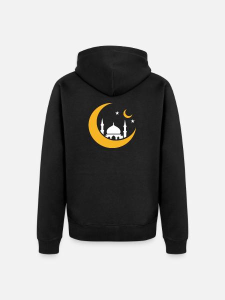 Islam Crescent Moon Mosque Silhouette - Unisex Premium Organic Zip Hoodie - black