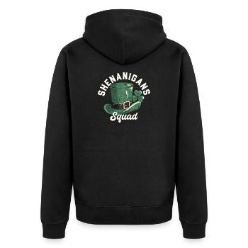 Shenanigans Squad Leprechaun-Hut - Unisex Premium Bio Zip Hoodie - Schwarz - Hinten - Nico (187cm)