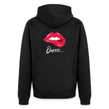 Couple Kissing T-Shirt Oops Lips Design. - Unisex Premium Organic Zip Hoodie - black - Back - Nico (187cm)