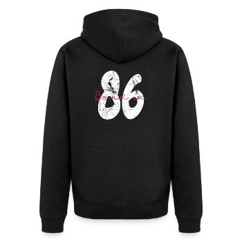 Born in 86 Neon Retro - Unisex Premium Bio Zip Hoodie - Schwarz - Hinten - Nico (187cm)