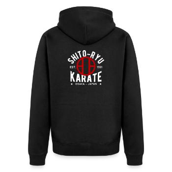 Shito Ryu Karate Osaka Japan Ost. 1931 - Unisex Premium Bio Zip Hoodie - Schwarz - Hinten - Nico (187cm)