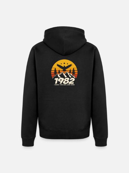 1982 Fødselsdag 1982 Født 1982 Fødselsdag - Premium økologisk unisex-hættejakke - sort