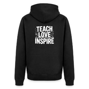 lehren Liebe Inspirieren - Unisex Premium Bio Zip Hoodie - Schwarz - Hinten - Nico (187cm)