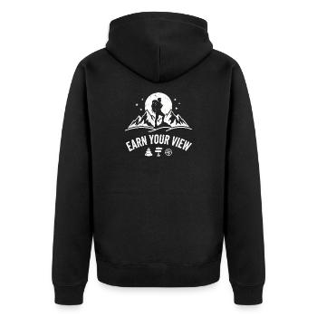 Earn Your View – Hiker Mountaineer Outdoor Desi - Unisex Premium Organic Zip Hoodie - black - Back - Nico (187cm)