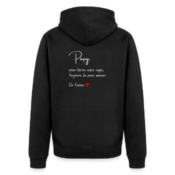 Papy Mon héros sans cape Cadeau Fête des Pères - Veste à capuche bio Premium Unisexe - noir - Dos - Nico (187cm)