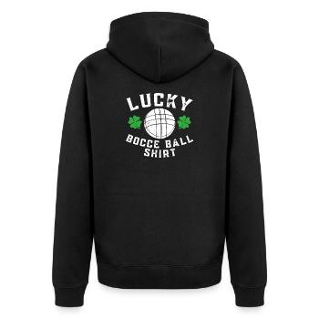 Lucky Bocce-Balltrikot - Unisex Premium Bio Zip Hoodie - Schwarz - Hinten - Nico (187cm)