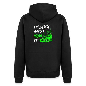 I_Am_Sexy_And_I_Mow_It - Unisex Premium Bio Zip Hoodie - Schwarz - Hinten - Nico (187cm)