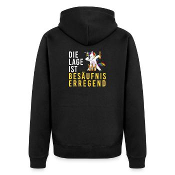 Lage ist besäufniserregend, Einhorn Bierflasche - Unisex Premium Bio Zip Hoodie - Schwarz - Hinten - Nico (187cm)