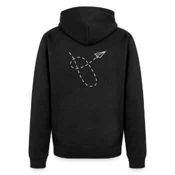 Papierflug Pfad Reisezeichnung - Unisex Premium Bio Zip Hoodie - Schwarz - Hinten - Nico (187cm)