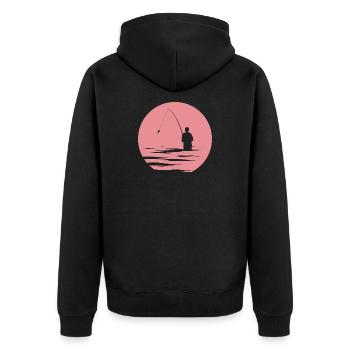 Angler, Lake, Evening Sun, Sea, Fish, Symbol Nature - Unisex Premium Organic Zip Hoodie - black - Back - Nico (187cm)