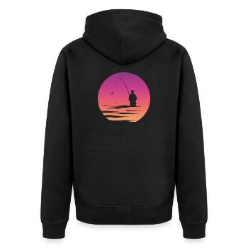 Angler Fischer See Symbol Mond Meer Illustration - Unisex Premium Bio Zip Hoodie - Schwarz - Hinten - Nico (187cm)